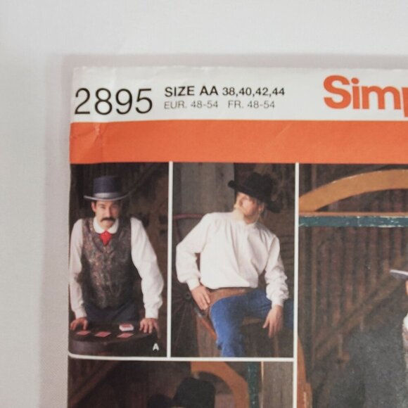 Simplicity 2895 Mens Western Frock Coat Vest Costume Sewing Size AA 38-44 UNCUT - Picture 2 of 6